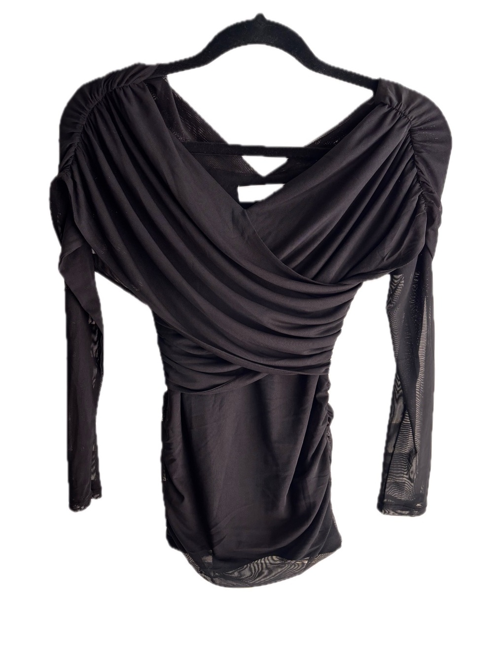 LOFT - Black Draped Top With Sheer Long Sleeves - NWT
